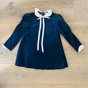 Velvet Dress with Lace Collar and Bow